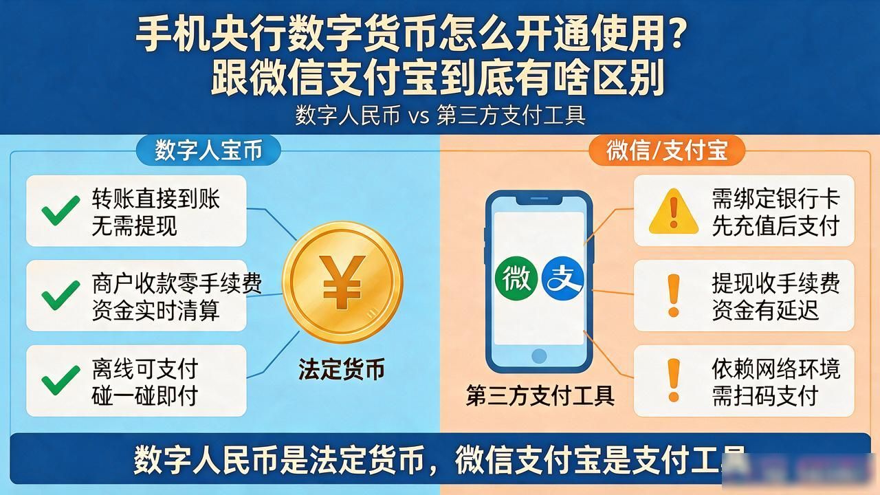 数字人民币怎么使用_手机央行数字货币_数字人民币与微信支付宝区别